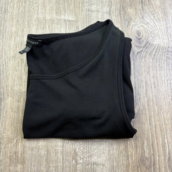 Eileen Fisher Womens Black Stretch Ruffle Round Neck Tunic Tank Top Size Large - Picture 1 of 9
